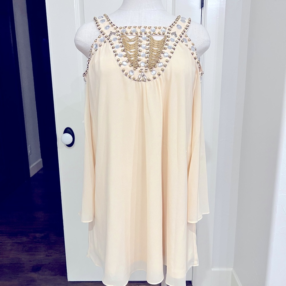 NWT Cream dress with beaded detailing (Size Small)